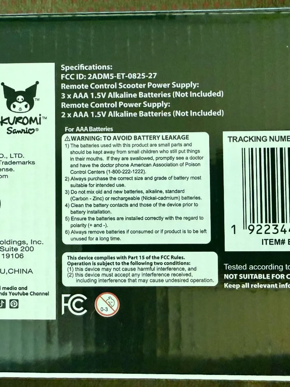 Kuromi Remote Control Scooter Sanrio Hello Kitty Friends RC Toy NEW Sealed Box